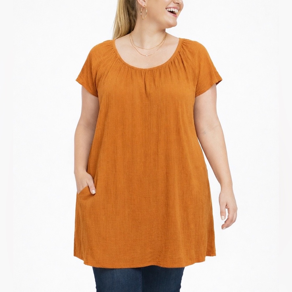 Wonderly Tunic / Mini Dress Cotton Gauze Pockets Orange Pit to Pit 29” Size 3X 🚨